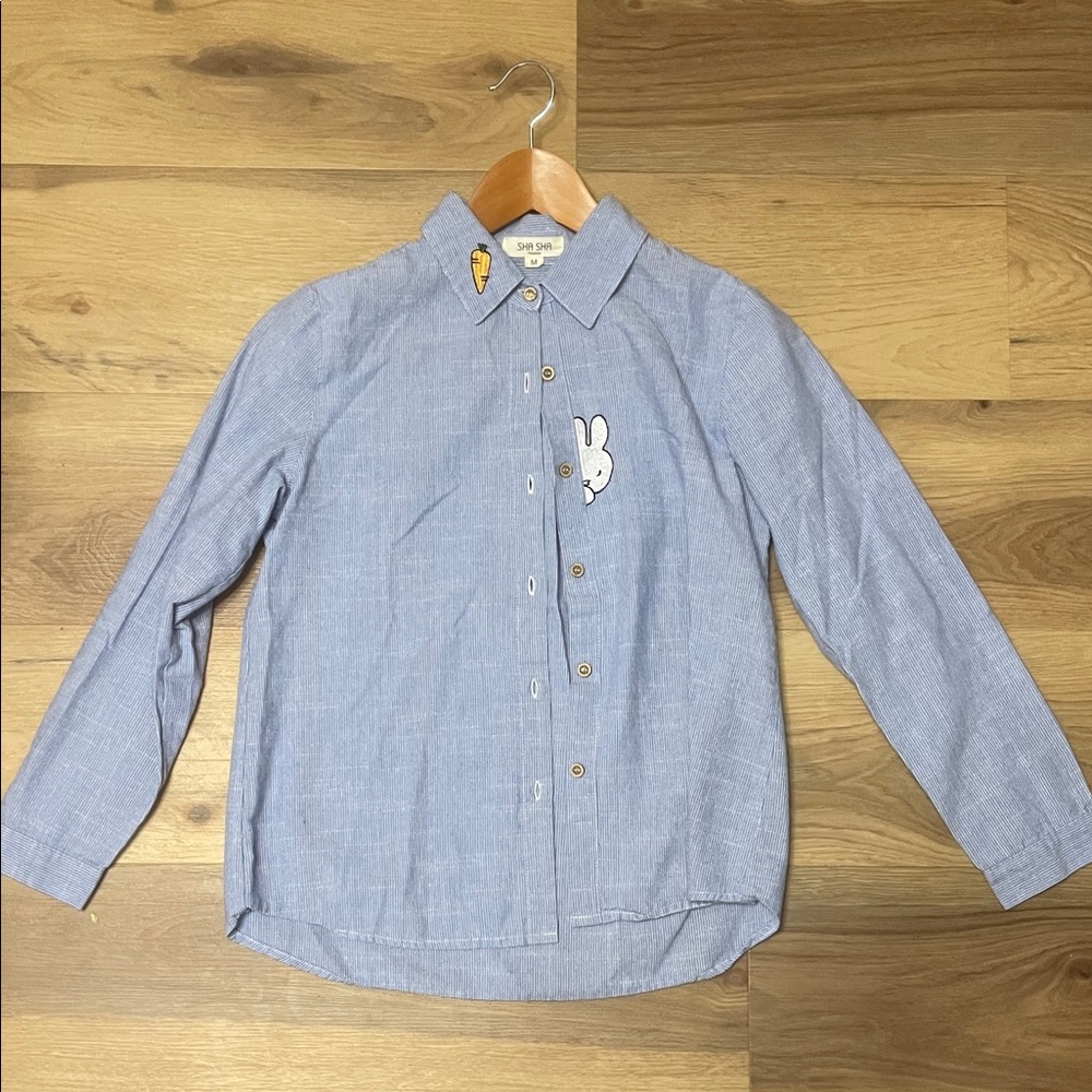 Stylish Kids Blue Button Down Shirt with Bunny Detail